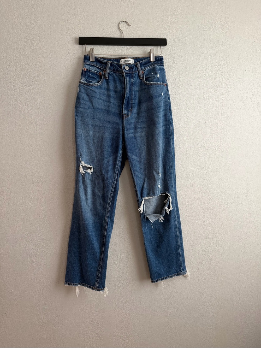 Abercrombie & Fitch Medium Wash Distressed Straight Leg Jeans